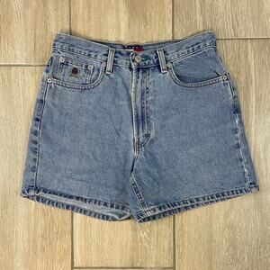 Tommy Hilfiger Vintage High Waist Denim Shorts Size 4 Flag Patch Blue Jean
